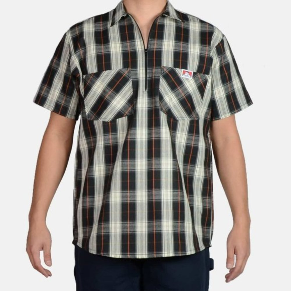 Ben Davis Short Sleeve Plaid 1/2 Zip Shirt